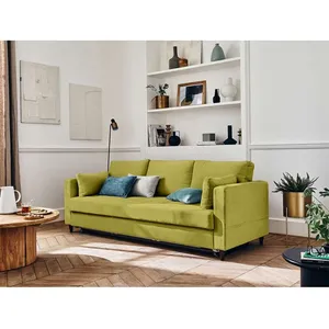 LISA DESIGN Anna - canapé 3 places - convertible - avec coffre - en velours - Vert Olive pas cher