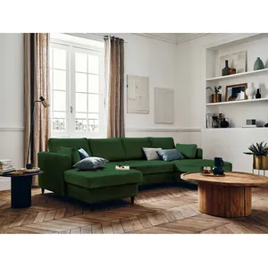 LISA DESIGN Anna - canapé panoramique en U - 7 places - convertible - avec coffre - en velours - Vert
