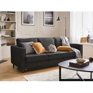 LISA DESIGN Jake - canapé 3 places - convertible - avec coffre - en velours côtelé - Gris foncé pas cher