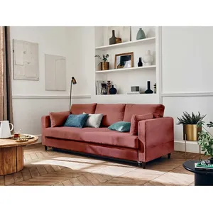 LISA DESIGN Anna - canapé 3 places - convertible - avec coffre - en velours - Rose pas cher