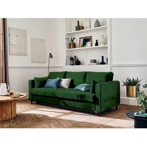 LISA DESIGN Anna - canapé 3 places - convertible - avec coffre - en velours - Vert pas cher