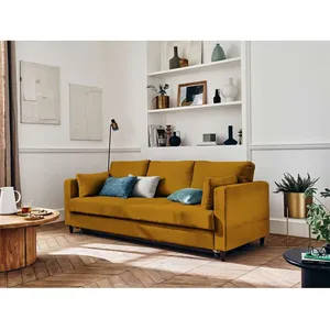 LISA DESIGN Anna - canapé 3 places - convertible - avec coffre - en velours - Jaune pas cher