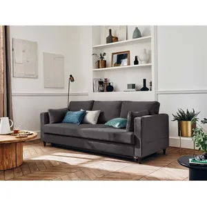 LISA DESIGN Anna - canapé 3 places - convertible - avec coffre - en velours - Gris foncé pas cher