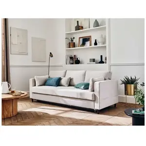 LISA DESIGN Anna - canapé droit 3 places convertible avec poche en velours - Beige pas cher