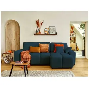 Comparateur de prix : LISA DESIGN Canapé d'angle réversible Crocus - 4 places - convertible avec coffre - en tissu - Bleu Ardoise