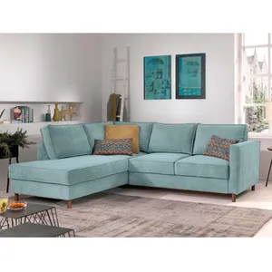 LISA DESIGN Jake - canapé d'angle convertible - 5 places - en velours côtelé - gauche - Bleu pas cher