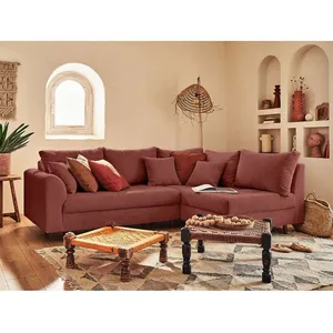 LISA DESIGN Rune - canapé d'angle droit - 4 places - en velours côtelé - Terracotta pas cher