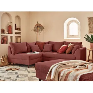 LISA DESIGN Canapé d'angle gauche Rune - 4 places - Velours côtelé - Terracotta pas cher