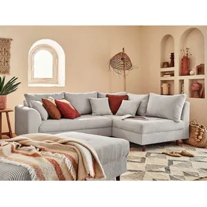 LISA DESIGN Rune - canapé d'angle droit - 4 places - avec pouf d'appoint - en velours côtelé pas cher