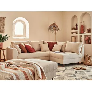 LISA DESIGN Canapé d'angle droit Rune - 4 places - Velours côtelé - Beige pas cher