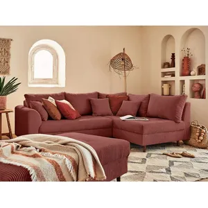LISA DESIGN Canapé d'angle droit Rune - 4 places - en velours côtelé Terracotta pas cher