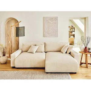 LISA DESIGN Canapé d'angle réversible Pivoine - 4 places - convertible avec coffre - en velours côtelé - Beige