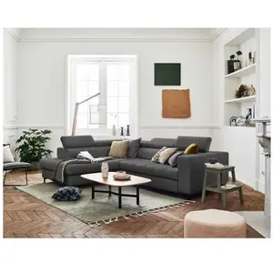 Canapé d'angle convertible avec coffre et têtières réglables - Olinda - LISA DESIGN - 5 places - Gris foncé pas cher