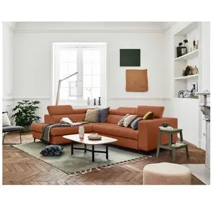 LISA DESIGN Canapé d'angle gauche Olinda - 5 places - Convertible avec coffre et têtières réglables - Tissu Terracotta pas cher