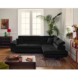 Canapé d'angle droit 5 places convertible avec coffre et têtières régl... pas cher