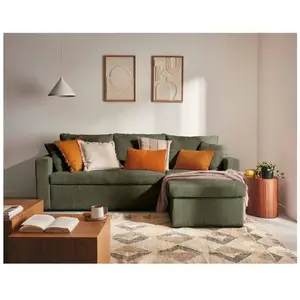 Comparateur de prix : BESTMOBILIER Canapé D'angle Réversible Convertible 4 Places En Velours Côtelé Vert