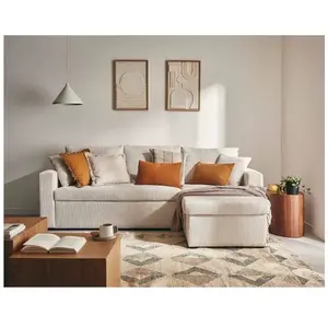 BESTMOBILIER Canapé d'angle réversible 4 places en velours côtelé - Beige - BESTMOB... pas cher