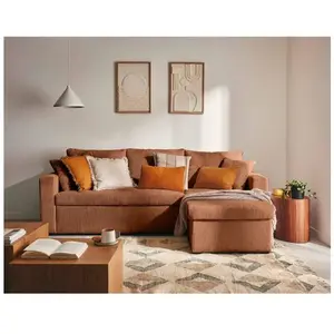 Canapé d'angle réversible 4 places en velours côtelé Terracotta - Cyru... pas cher