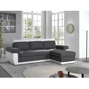 BESTMOBILIER Canapé d'angle réversible Milan - 4 places - Convertible avec coffre - En simili et tissu - Blanc / Gris pas cher
