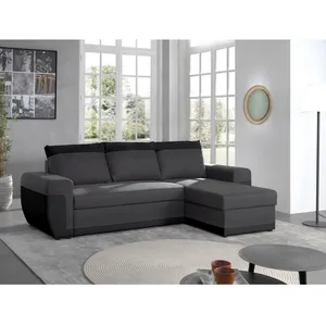 Canapé d'angle réversible convertible avec coffre en simili et tissu -... pas cher