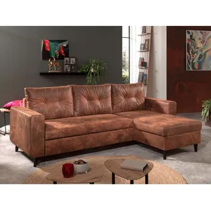 BESTMOBILIER Canapé d'angle réversible NORDIC - 4 places - Convertible - Industriel vintage - Marron pas cher