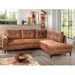 BESTMOBILIER Canapé d'angle L 5 places Convertible Industriel vintage Droit Marron pas cher
