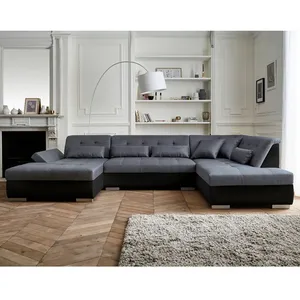 LISA DESIGN Vermont - canapé panoramique d'angle droit - 7 places - XXL - Noir / Gris pas cher