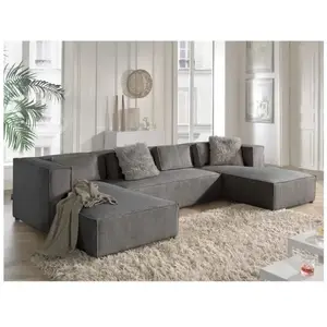 LISA DESIGN Stella - canapé panoramique en U - 7 places - en velours côtelé - Gris foncé pas cher