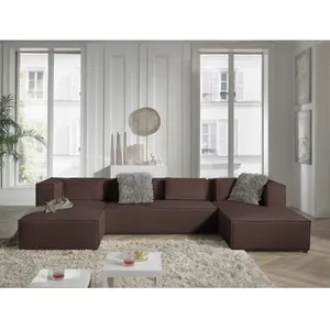 LISA DESIGN Stella - canapé panoramique en U - 7 places - en velours côtelé - Marron pas cher