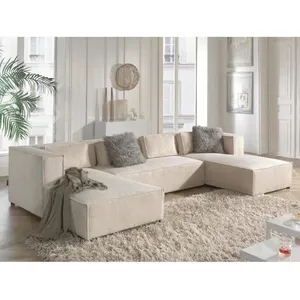 LISA DESIGN Stella - canapé panoramique en U - 7 places - en velours côtelé - Beige