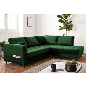 LISA DESIGN Anna - canapé d'angle droit - 5 places - convertible - en velours - Vert