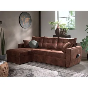 BESTMOBILIER Canapé d'angle réversible convertible avec coffre style industriel 4 places - Astoria - Marron pas cher