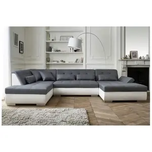 LISA DESIGN Vermont - canapé panoramique d'angle gauche - 7 places - XXL - Blanc / Gris pas cher