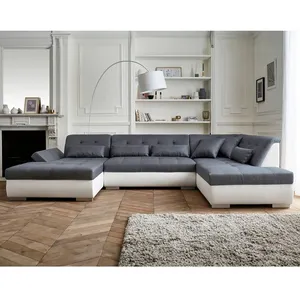 LISA DESIGN Vermont - canapé panoramique d'angle droit - 7 places - XXL - Blanc / Gris pas cher