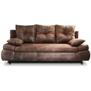 BESTMOBILIER Canapé droit 3 places convertible avec coffre de rangement style industriel - Larson - Marron pas cher