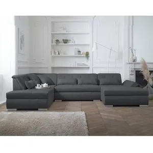 LISA DESIGN Vermont - canapé panoramique d'angle gauche - 7 places - XXL - Gris foncé pas cher
