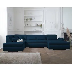 LISA DESIGN Vermont - canapé panoramique d'angle gauche - 7 places - XXL - Bleu pétrole pas cher
