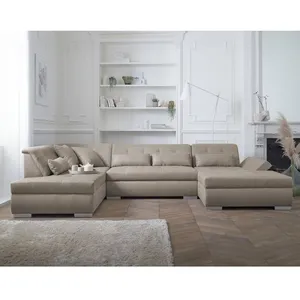 LISA DESIGN Vermont - canapé panoramique d'angle gauche - 7 places - XXL - Beige pas cher