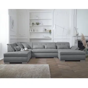 LISA DESIGN Vermont - canapé panoramique d'angle gauche - 7 places - XXL - Gris clair pas cher