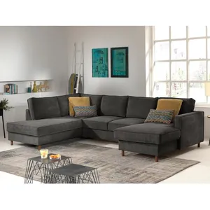 LISA DESIGN Jake - canapé panoramique - convertible avec coffre - 7 places - en velours côtelé - gauche - Gris foncé