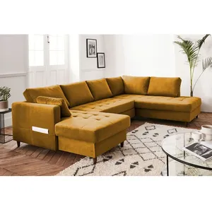 LISA DESIGN Anna - canapé d'angle panoramique - convertible avec coffre - 7 places - style contemporain - droit - Jaune