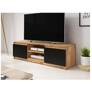 BESTMOBILIER Robin - meuble TV - 120 cm - style industriel Couleur - Noir / Bois pas cher