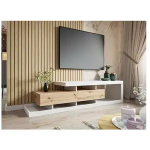 BESTMOBILIER Olga - meuble TV - bois et blanc - 198 cm - style scandinave Couleur - Bois / Blanc pas cher