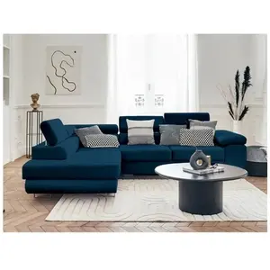 BESTMOBILIER Pablo - canapé d'angle gauche - 5 places - convertible avec coffre et têtières réglables - en velours pas cher