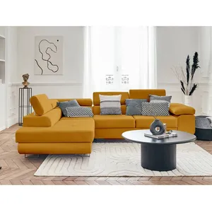 BESTMOBILIER Pablo - canapé d'angle gauche - 5 places - convertible avec coffre et têtières réglables - en velours pas cher
