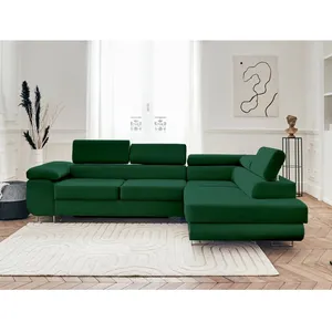 BESTMOBILIER Pablo - canapé d'angle droit - 5 places - convertible avec coffre et têtières réglables - en velours pas cher
