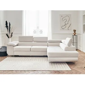 BESTMOBILIER Pablo - canapé d'angle droit - 5 places - convertible avec coffre et têtières réglables - en velours pas cher
