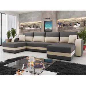 BESTMOBILIER Harvey - canapé panoramique en U - 7 places - convertible avec coffre - en tissu pas cher