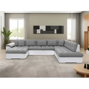 BESTMOBILIER Chuck - canapé panoramique XXL - convertible avec coffre - 7 places - droit - Gris / Blanc