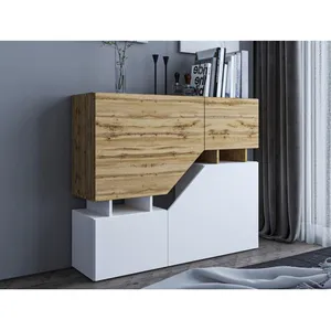 BESTMOBILIER Pitt - buffet haut - 4 portes - 120 cm - Bois / Blanc pas cher